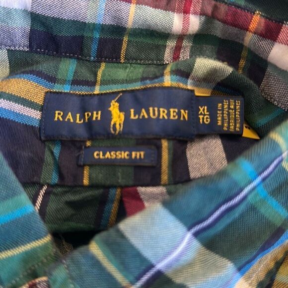 Ralph Lauren Shirt Mens XL Blue Green Plaid Button Up Flesh Color Pony - Picture 5 of 7
